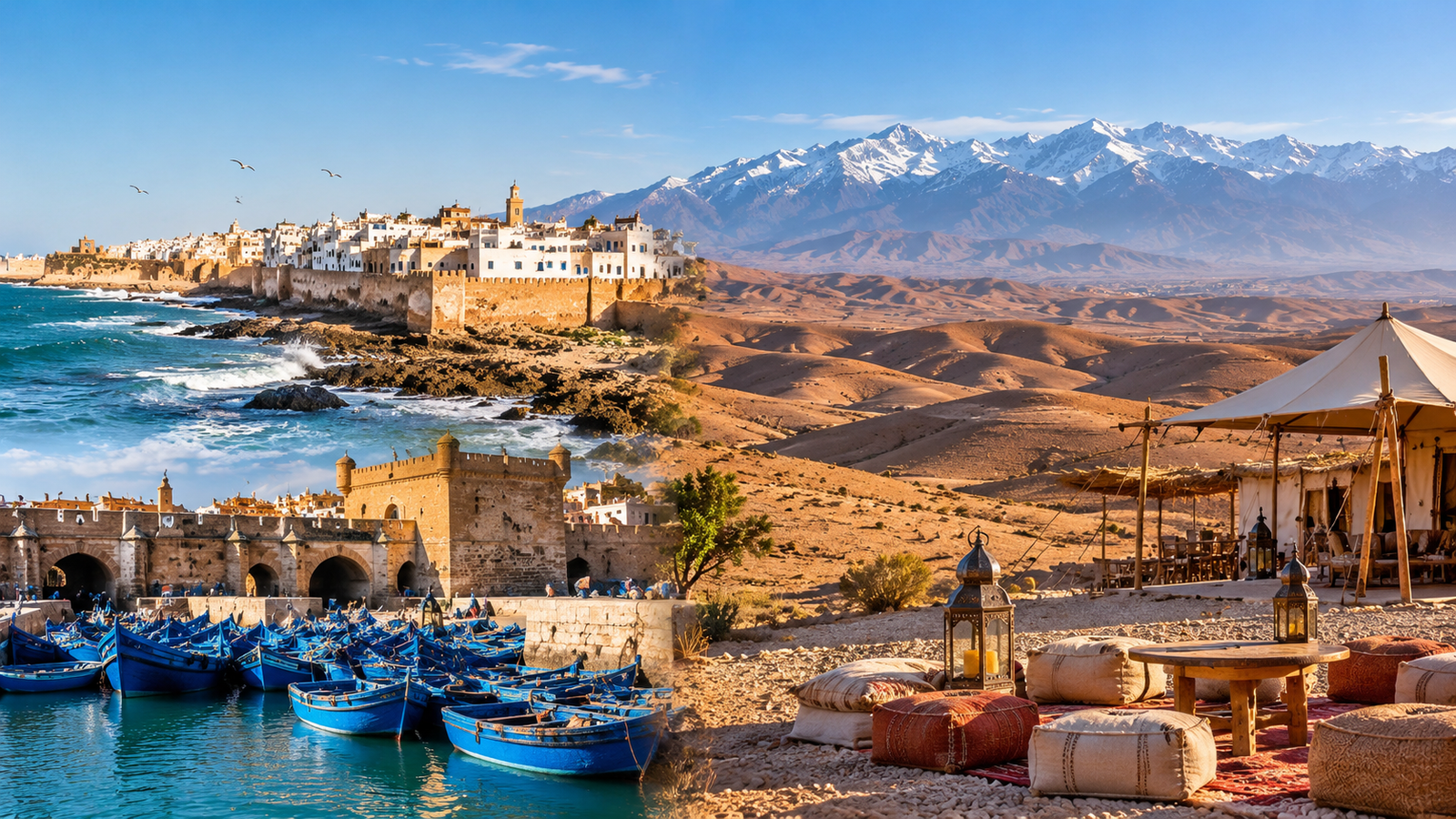 Circuit Maroc Entre Mer et Désert : Voyage sur Mesure Marrakech, Essaouira & Agafay